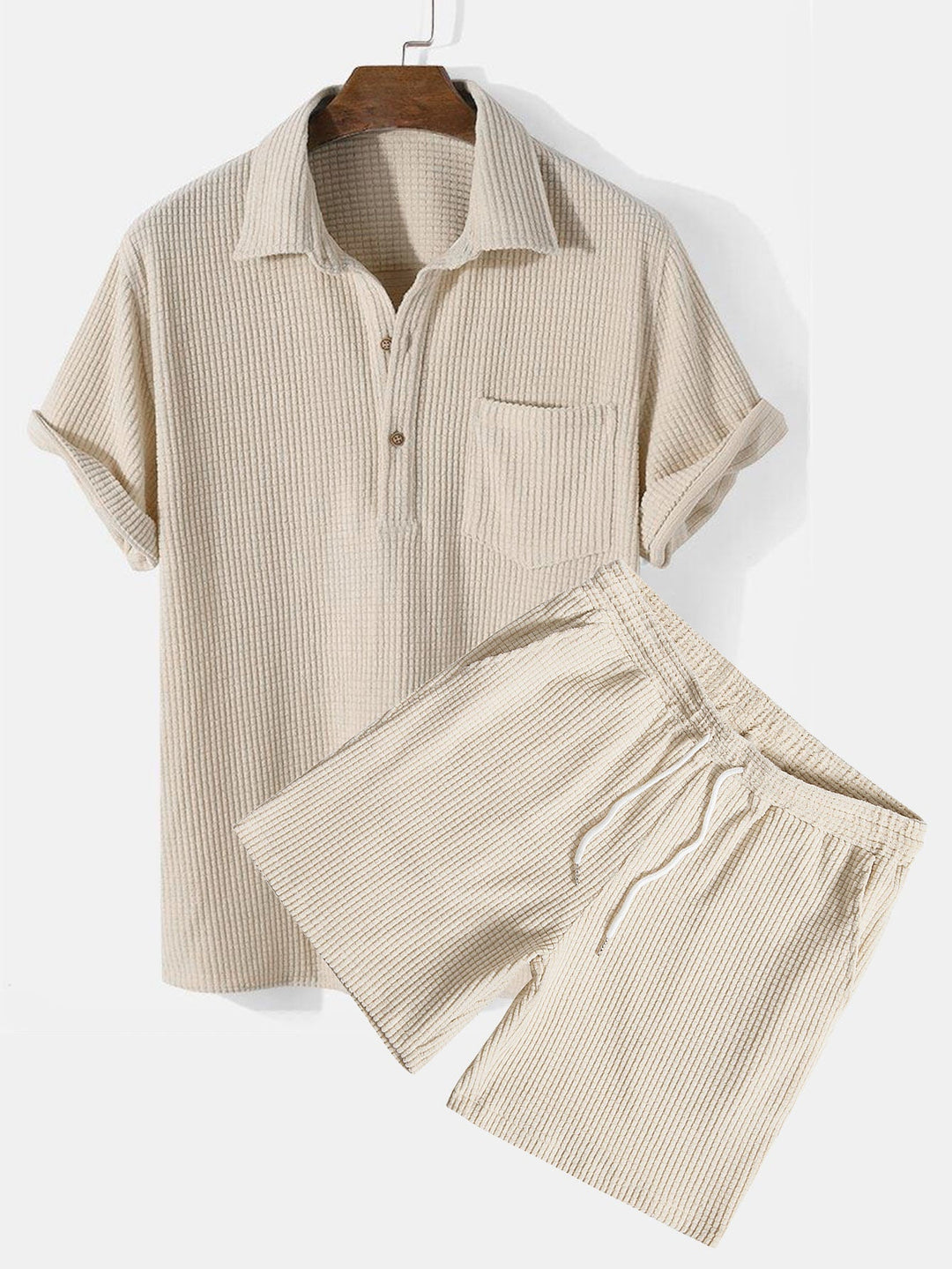 Elegant våffel polo och shorts set för stilren komfort